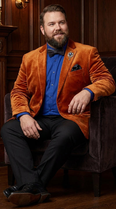 Menβs Burnt Orange Velvet Blazer β Kingsman Golden Bee Inspired Luxury Dinner Jacket
