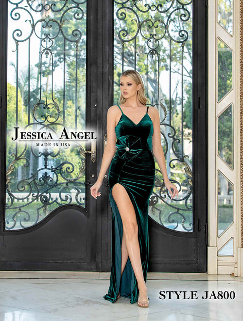 Jessica Angel JA800 V-Neck Spaghetti Strap Fitted Open Back Velvet Dress