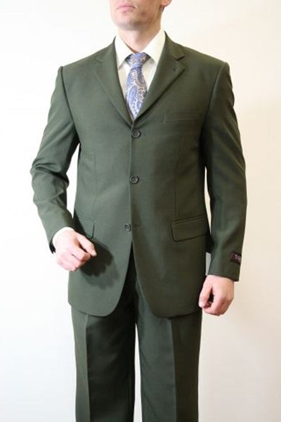Men's Basic Three Button Poplin Suit in Olive by Tazzio