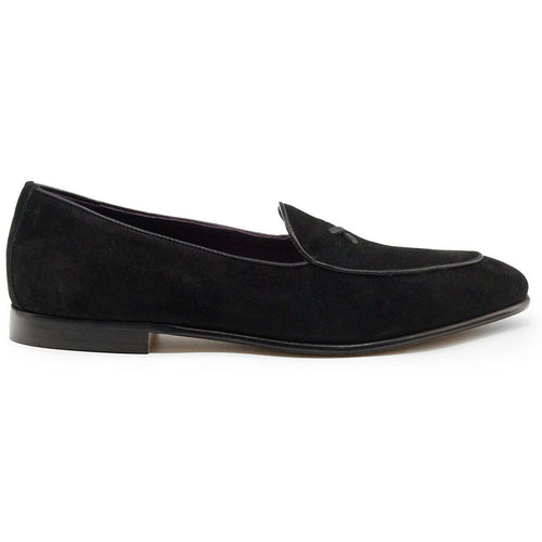 Zelli Hand-Stitched Sueded Goatskin Loafer with Crocodile Vamp in Black