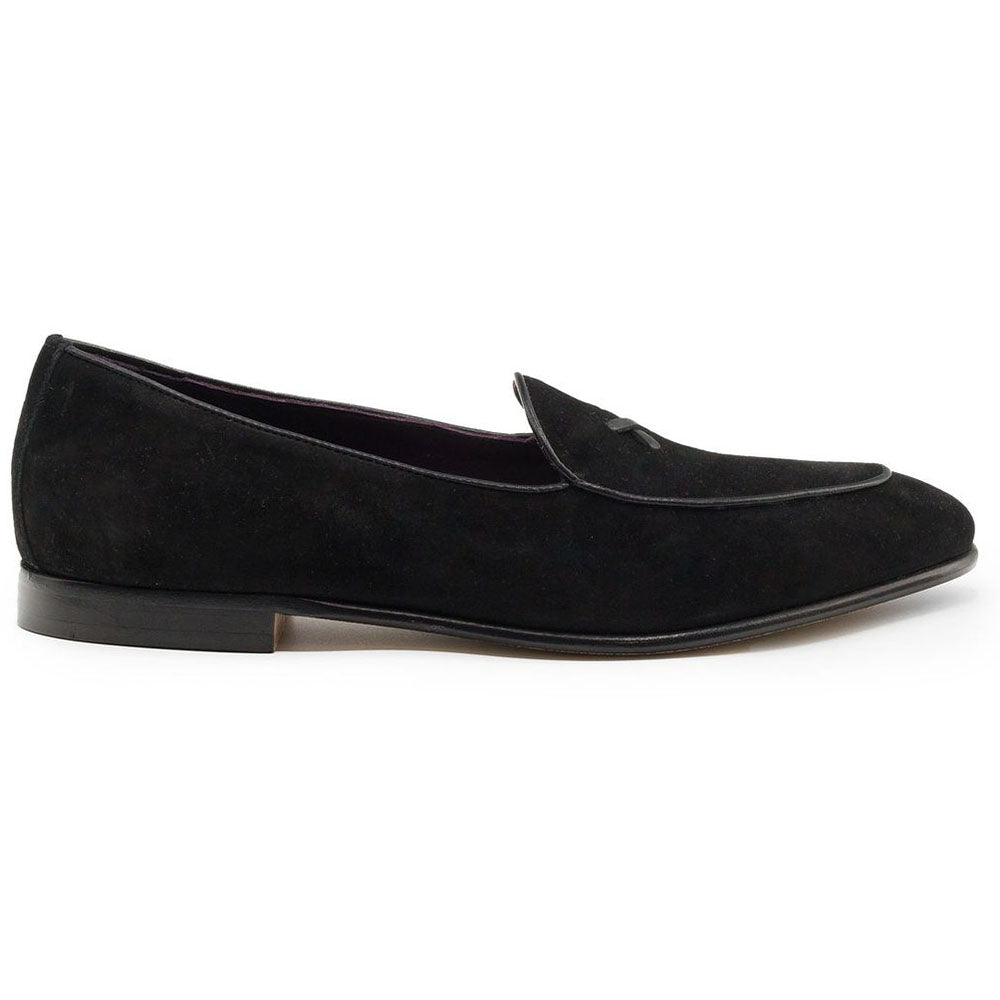 Zelli Hand-Stitched Sueded Goatskin Loafer with Crocodile Vamp in Black