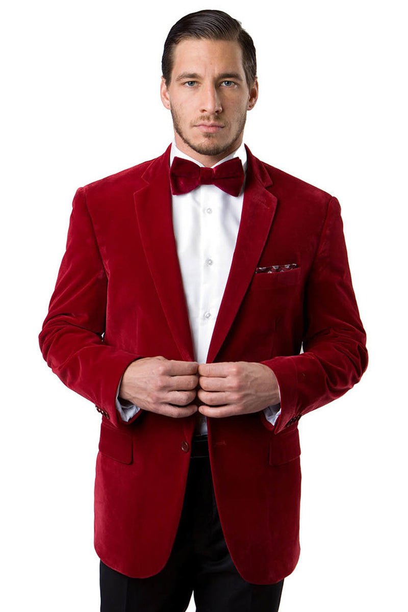Men's Two Button Classic Velvet Blazer in Red – SuitUSA