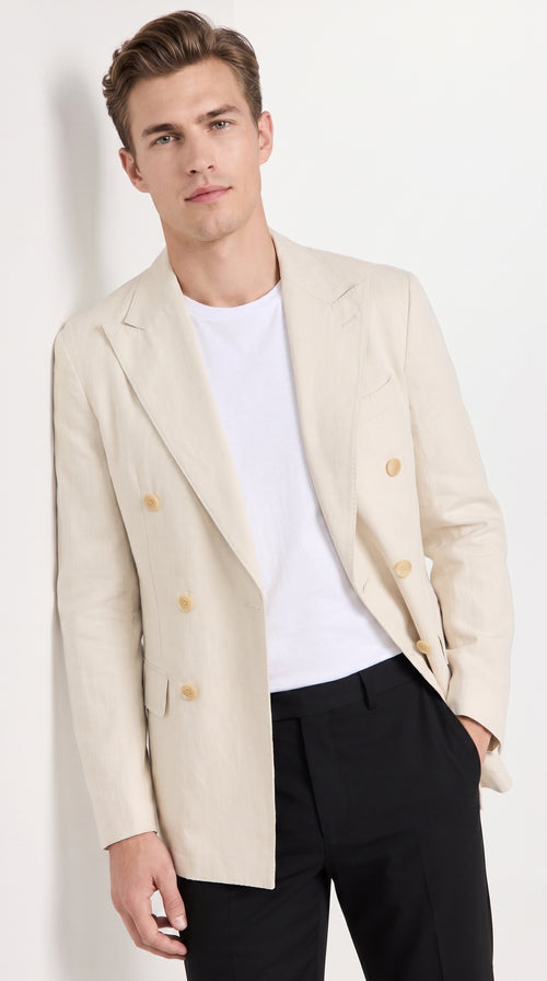 Men’s Cream Double Breasted Blazer – Ivory 6 Button Formal Wedding Sport Coat Off White color