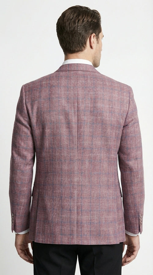Mens Dusty Rose Mauve Pink with Tint of Blue Plaid Sport Coat Blazer β Classic Check Pattern Casual Blazer Jacket for Business Casual, Wedding