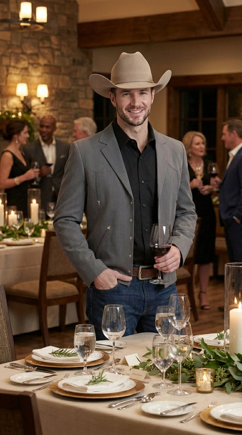 Mens Charcoal Gray Western Blazer β Cowboy Style Casual Jacket Classic Country Western Sport Coat