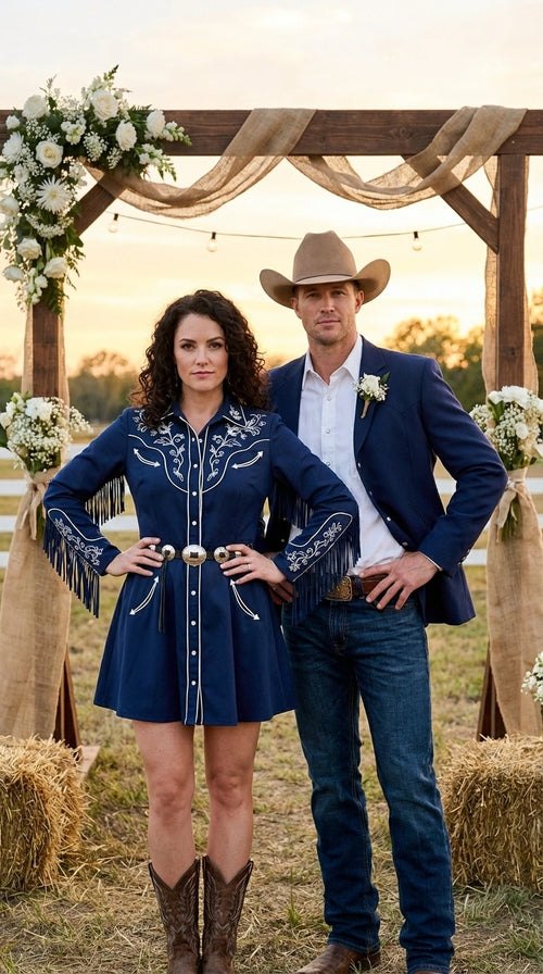 Mens Navy Blue Western Blazer Set β Cowboy Style Jacket and Pants Outfit Classic Country Western Blazer