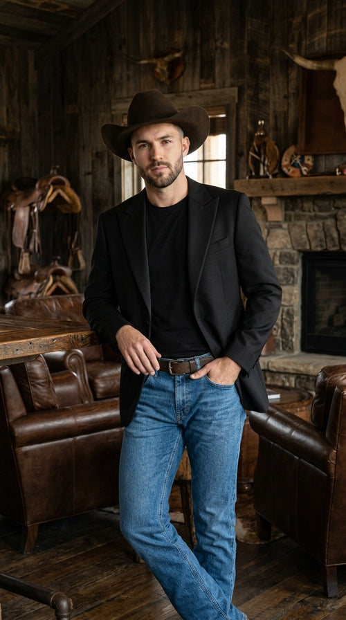 Men’s Black Western Blazer – Peak Lapel Cowboy Jacket Sport Coat