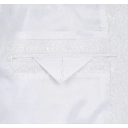 Mens Basic Two Button Classic Fit Linen Summer Suit in White