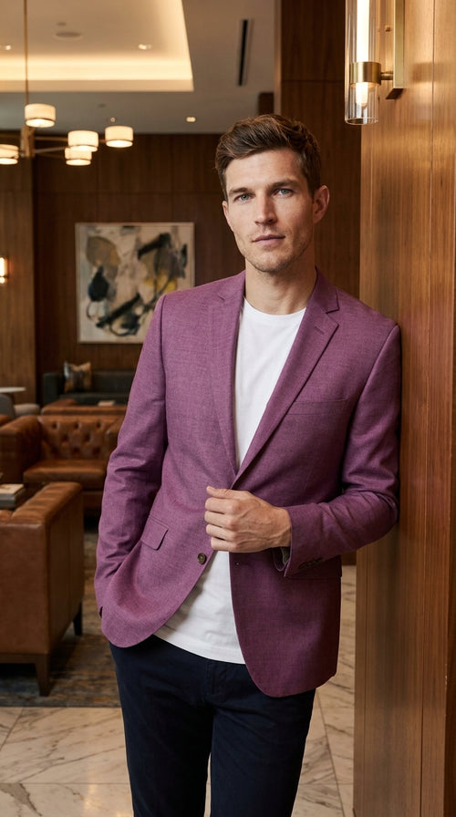 Men’s Berry Mauve Blazer – Classic 2-Button Wedding, Business and Smart-Casual Sport Coat in light purple lavender color