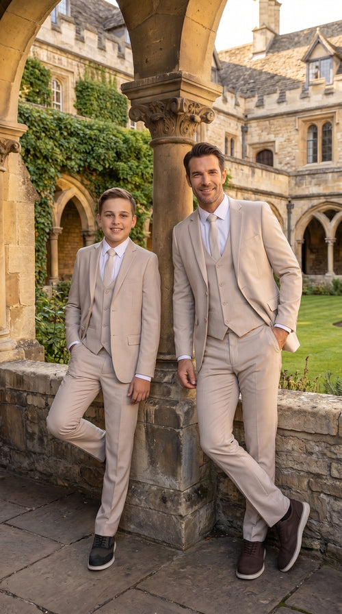 Dad & Son Matching Beige 3-Piece Suits β Father and Son Wedding Formal Suits in Tan Color