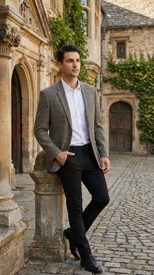 Men’s Green Brown and Teal Plaid Sport Coat - Tailored Fit Check Blazer Jacket - Tartan Sportcoat by USA Men's Outlet