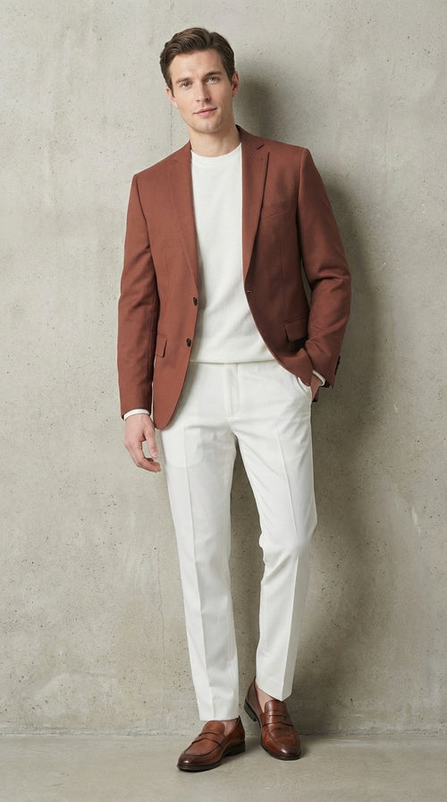 Mens Rustic Brown Light Burnt Orange Copper Blazer β Classic Fit Single Breasted Formal Casual Dress Jacket