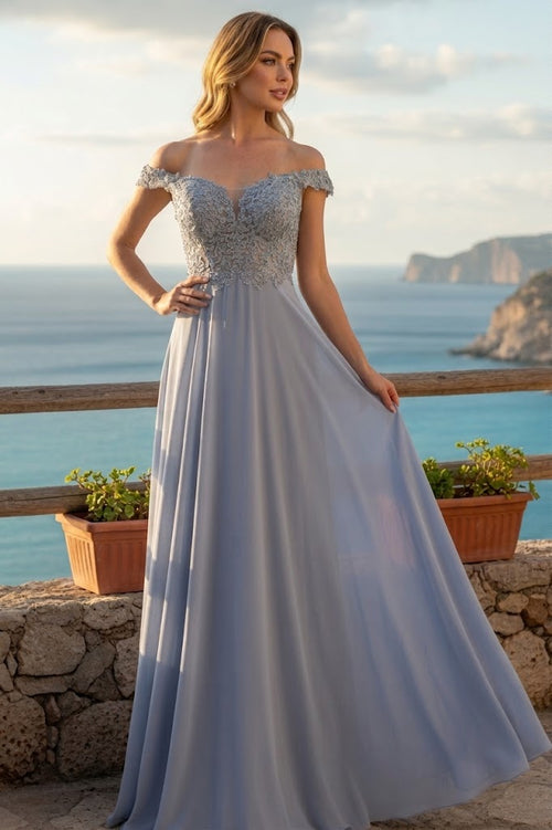 May Queen MQ1602 Off Shoulder Corset Flowy Prom Gown