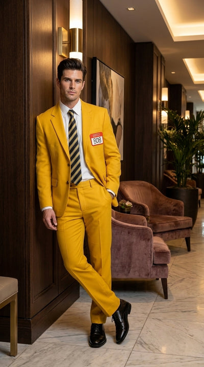 Menβs Beetlejuice Little Head Costume Yellow Suit β Shrinker Inspired 2 Piece Halloween Suit