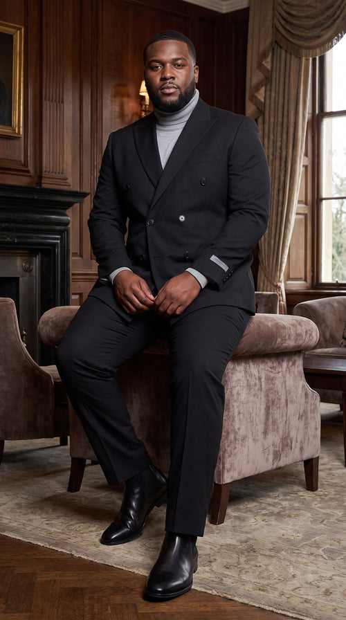 Men's Designer Stacy Adams Classic Double Breasted Suit in Black Peak Lapel Slim fit