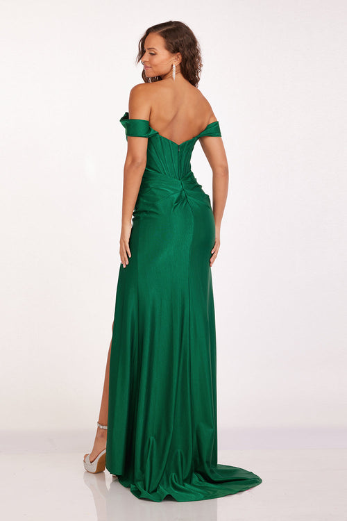 Abby Paris 90252 Off Shoulder Corset Fitted Slit Gown by Lucci Lu