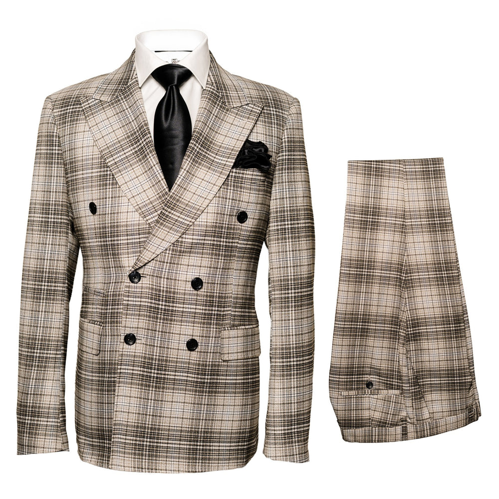 Mens Plaid Windowpane Business Suit - Taupe