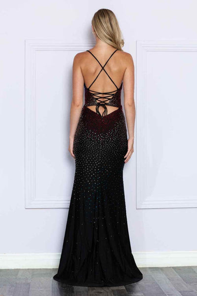 Poly USA 9272 Spaghetti Strap Back Cut -Out Beaded Bodice Evening Gown