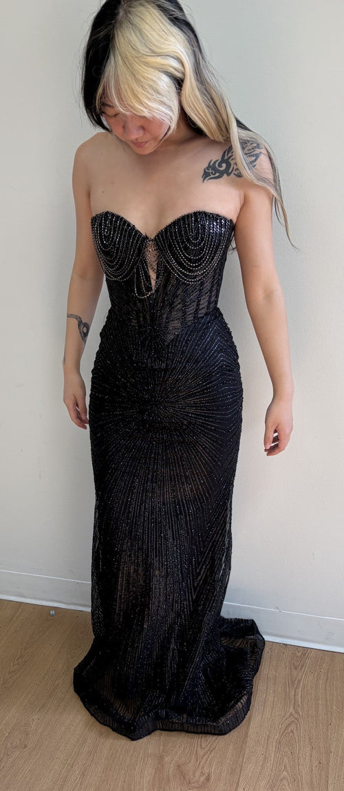 Strapless Corset Sequin Evening Gown | Sparkling Mermaid Prom Dress By May Queen MQ2195