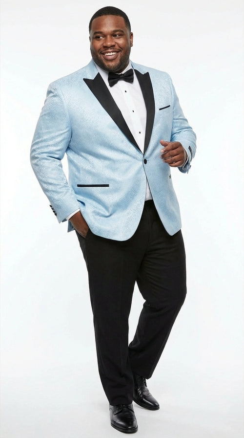 Men’s Baby Blue Tuxedo Blazer with Black Lapel – Formal Dinner Jacket for Wedding, Prom and Evening Events in Sky Light Blue Color