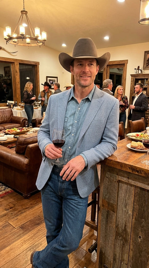 Mens Rugby Teal Baby Sky Western Blazer – Cowboy Style Casual Sport Coat for Men Classic Western Jacket in Light Blue Color