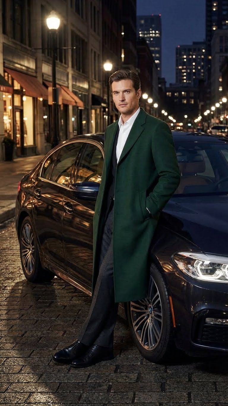 Men’s Hunter Green Full-Length Wool Overcoat – Classic Winter Dress Coat for Formal and Casual Wear Topcoat Mens Wintercoat – SuitUSA