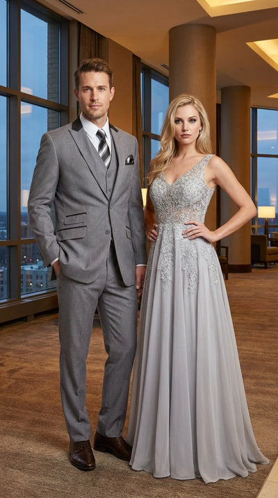 Men’s Light Gray Three Piece Suit with Black Chesterfield Collar – Classic Formal Wedding and Business Suit Set 1920s Vintage