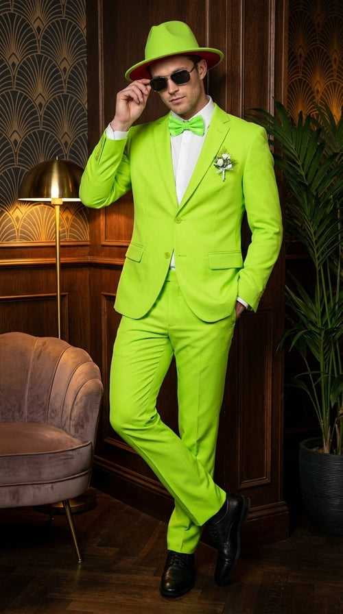 Men’s Neon Green Suit – Bright Lime Green Fashion Suit for Prom, Party, Stage Performance and Statement Formal Wear