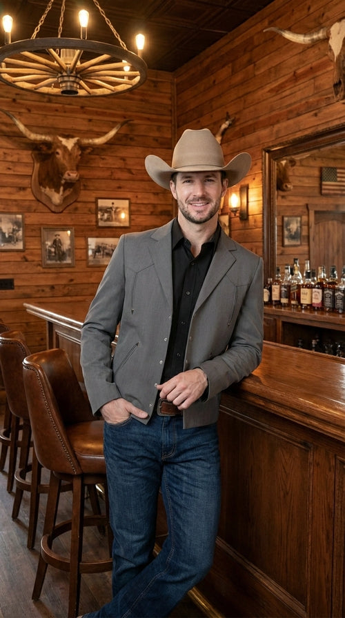 Mens Charcoal Gray Western Blazer β Cowboy Style Casual Jacket Classic Country Western Sport Coat