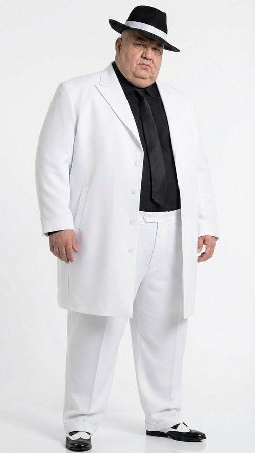 Men’s White Zoot Suit Gangster Style Outfit – White Jacket + Vest + Pants + Shirt & Tie Combo Package