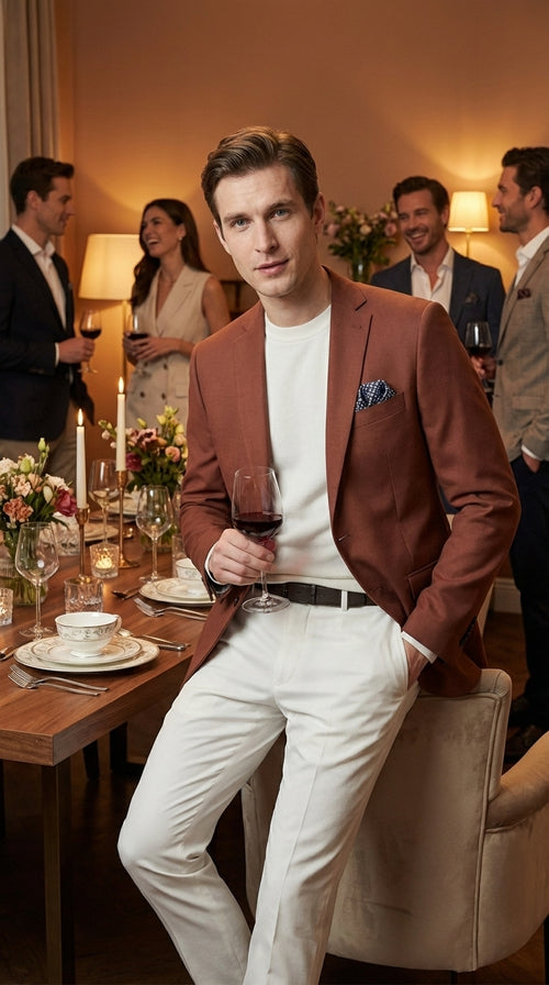Mens Rustic Brown Light Burnt Orange Copper Blazer β Classic Fit Single Breasted Formal Casual Dress Jacket