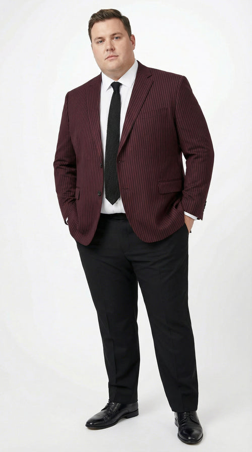 Men’s Burgundy Pinstripe Blazer – Classic Tailored Formal Jacket for Business, Office and Evening Wear