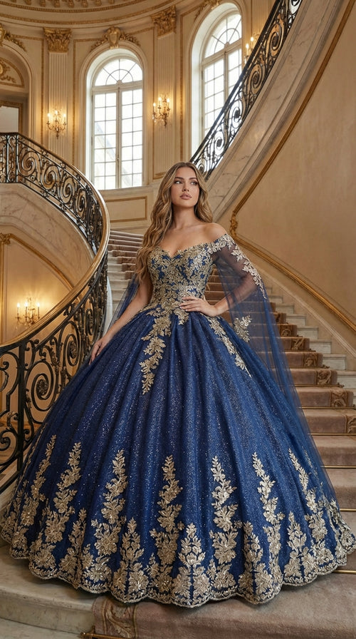 Layla K LK221 Cape Sleeves Corset Embroidered QuinceaƱera Ball Gown