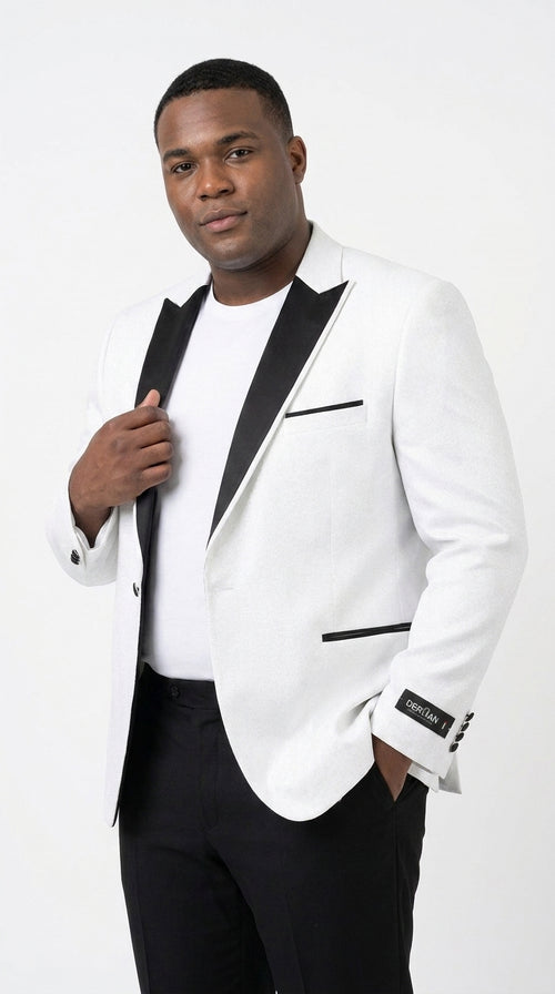 Men's White Sparkle Dinner Jacket β Black Satin Shawl Lapel Tuxedo Blazer Slim Fit Sequin Shiny Prom Jacket