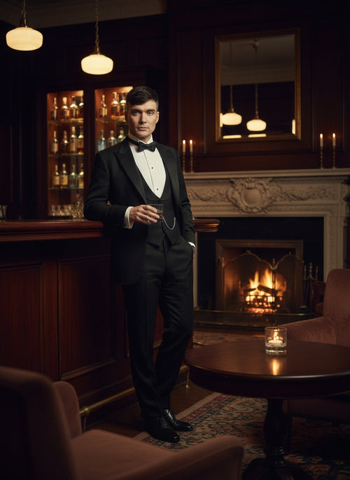 Men’s Black Peaky Blinders Style Three-Piece Tuxedo Suit – Classic Formal Suit with Blazer and Waistcoat Peak Lapel 1920s Style