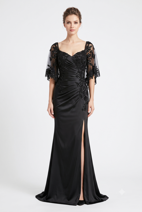 Plus Size Sequin Mermaid Mother of the Bride Gown with Sweetheart Neckline & Side Slit By May Queen MQ2173B