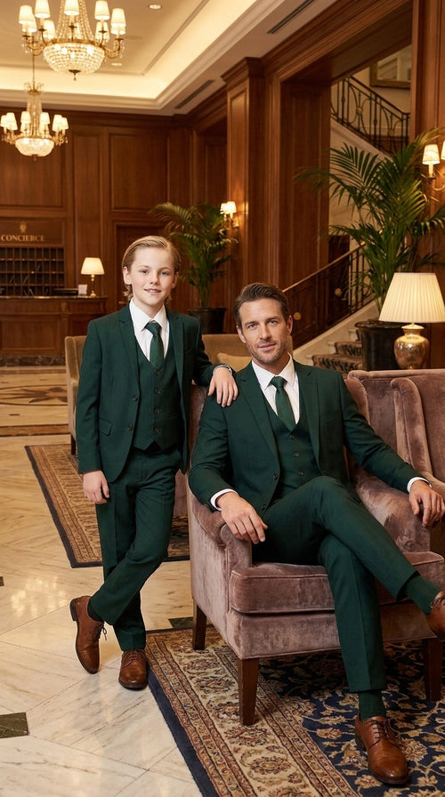 Dad & Son Matching Dark Green 3-Piece Suits β Father and Son Wedding Formal Suits