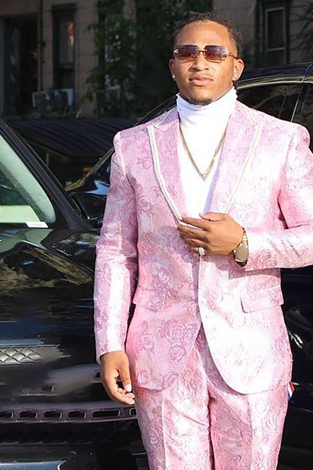 Hellymoon Pink Men's Prom Suits Peak Lapel Single Breasted Light Pink