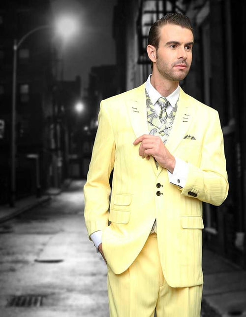 White and shop yellow prom suit