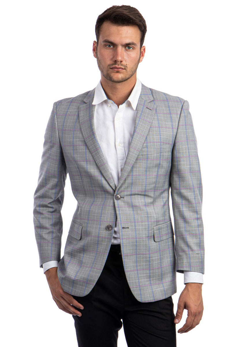 Men's Light Grey Windowpane Sport Coat from Tazio Suits