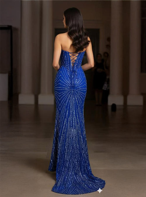 Strapless Corset Sequin Evening Gown | Sparkling Mermaid Prom Dress By May Queen MQ2195