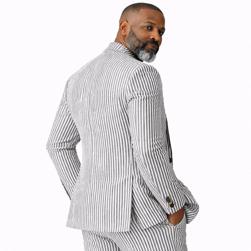 Inserch Mens Premium Cotton Seersucker Stripe Suit ā Black