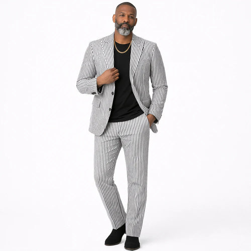 Inserch Mens Premium Cotton Seersucker Stripe Suit ā Black