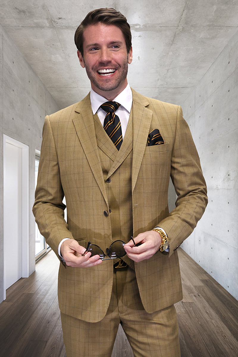 Men's Bronze Windowpane Wool Suit by Statement Suits – SuitUSA