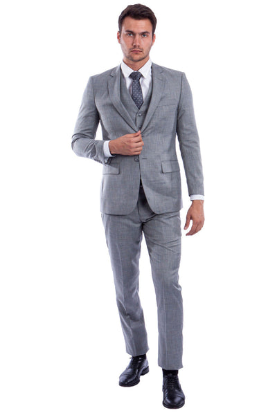 Men's Sharkskin Vested Suit in Stone Grey
