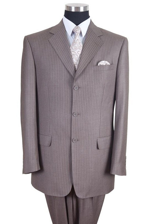 Mens Classic Fit 3 Button Banker Pinstripe Suit in Tan by Fortino Landiin