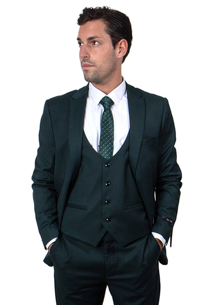 Men's Hunter Green Peak Lapel Suit with Vested Look
