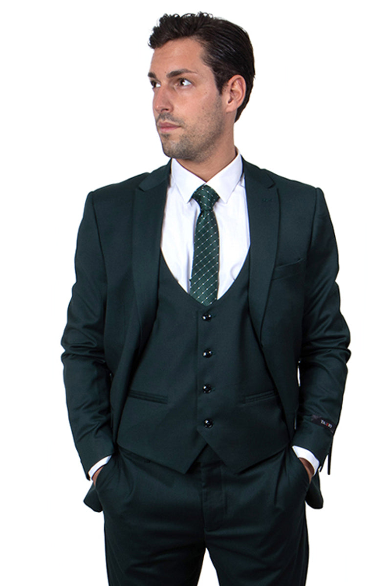 Men's Hunter Green Peak Lapel Suit with Vested Look
