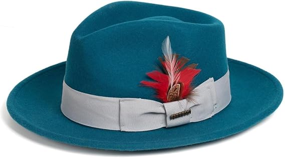 Gangster 100% Australian Wool Crushable Mens Fedora Hat - Removable Feather Gangster Look Brimmed Mens Fedora Hat – SuitUSA