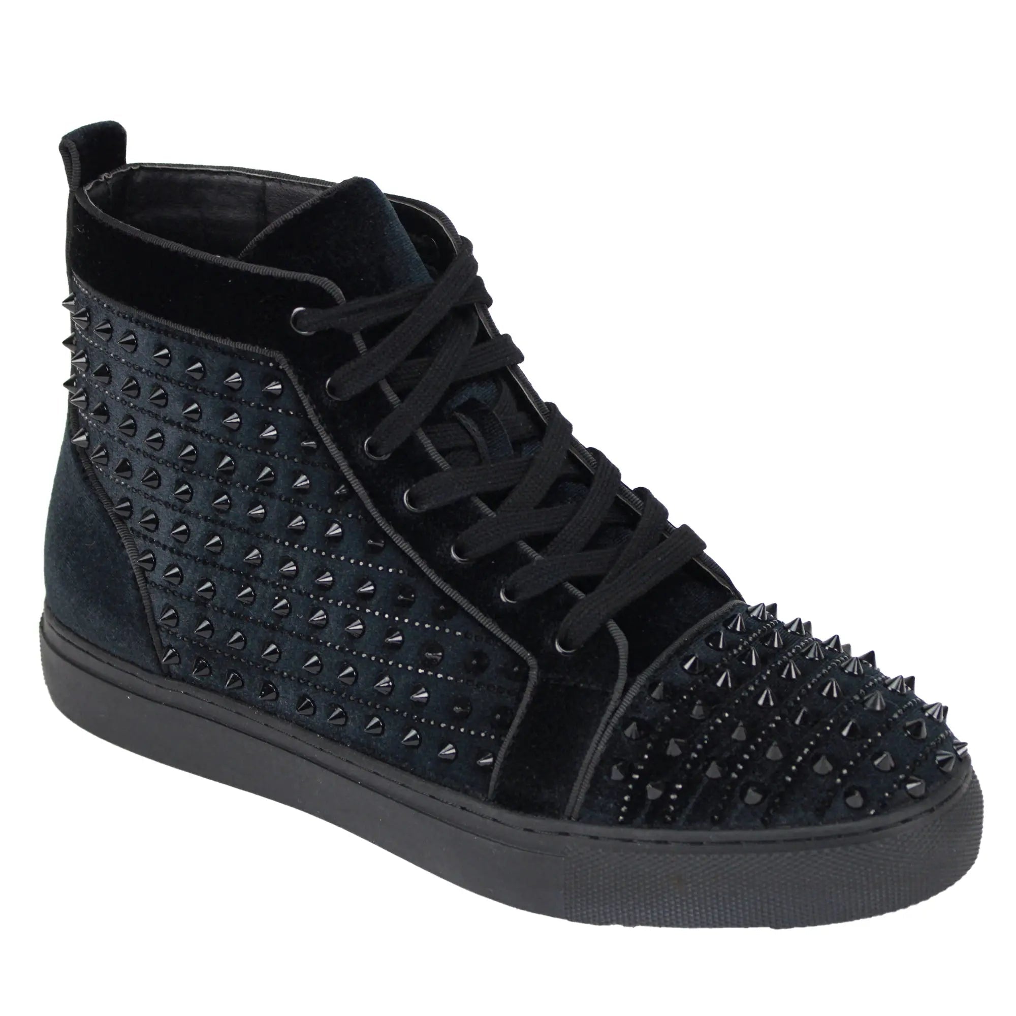After Midnight Junior Studded High Top Sneakers in Black #color_ Black – SuitUSA